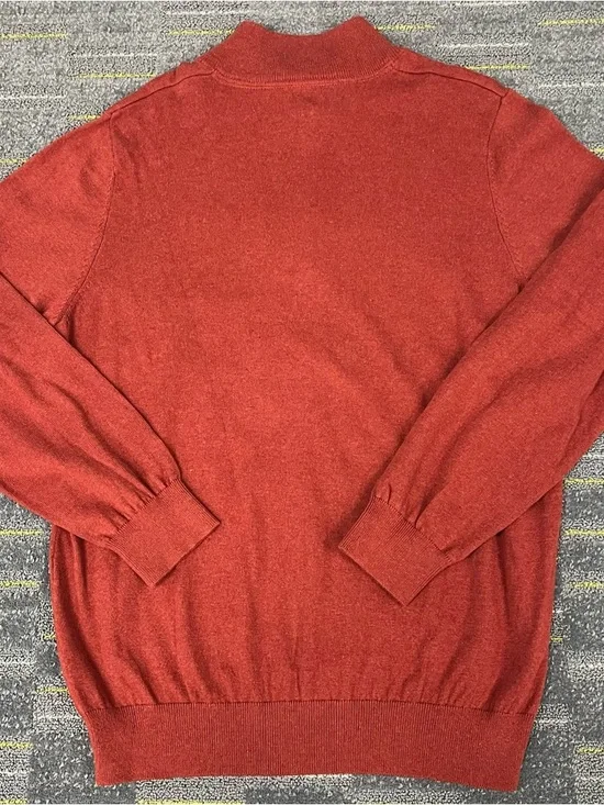 LL Bean Cotton Cashmere Blend 1/4 Zip Sweater Mens Large Red Mock Neck 275298 - Picture 7 of 10